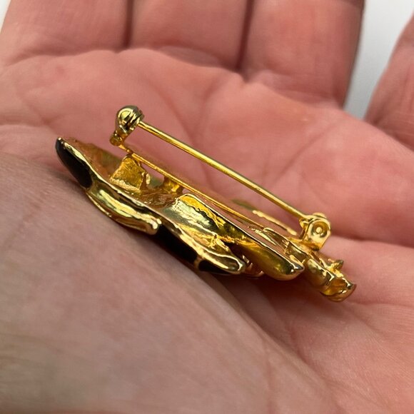 Vintage Gold Tone & Black Enamel Horse Head Brooch Pin Rhinestone Eyes Mane - Picture 7 of 10